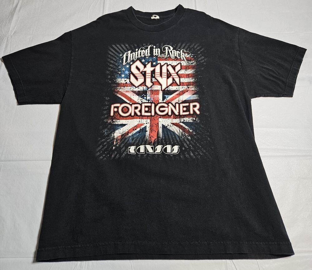 Styx Foreigner Kansas 2010 United In Rock Tour T Shirt Mens 2XL Concert Band Tee